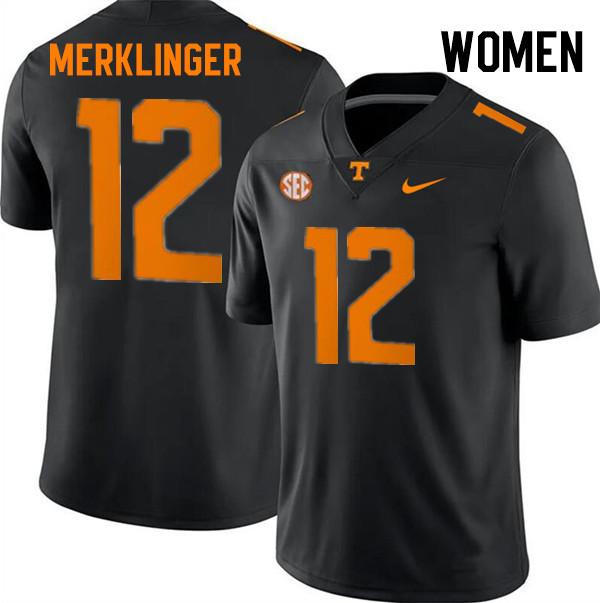 Women #12 Jake Merklinger Tennessee Volunteers College Football Jerseys Stitched-Black